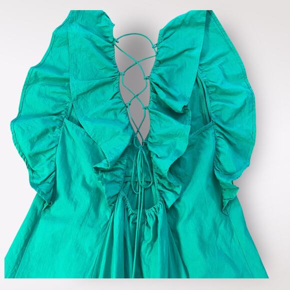 Umgee Kelly Green Tiered Ruffled‎ Corset Back Mini Dress Preppy Casual Size L - Picture 6 of 7